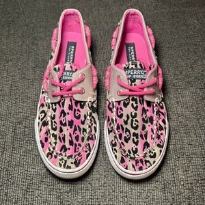 Sperry Top Sider Kids Bahama Stone Pink Plaid Leopard Boat Shoes Size 3 Youth